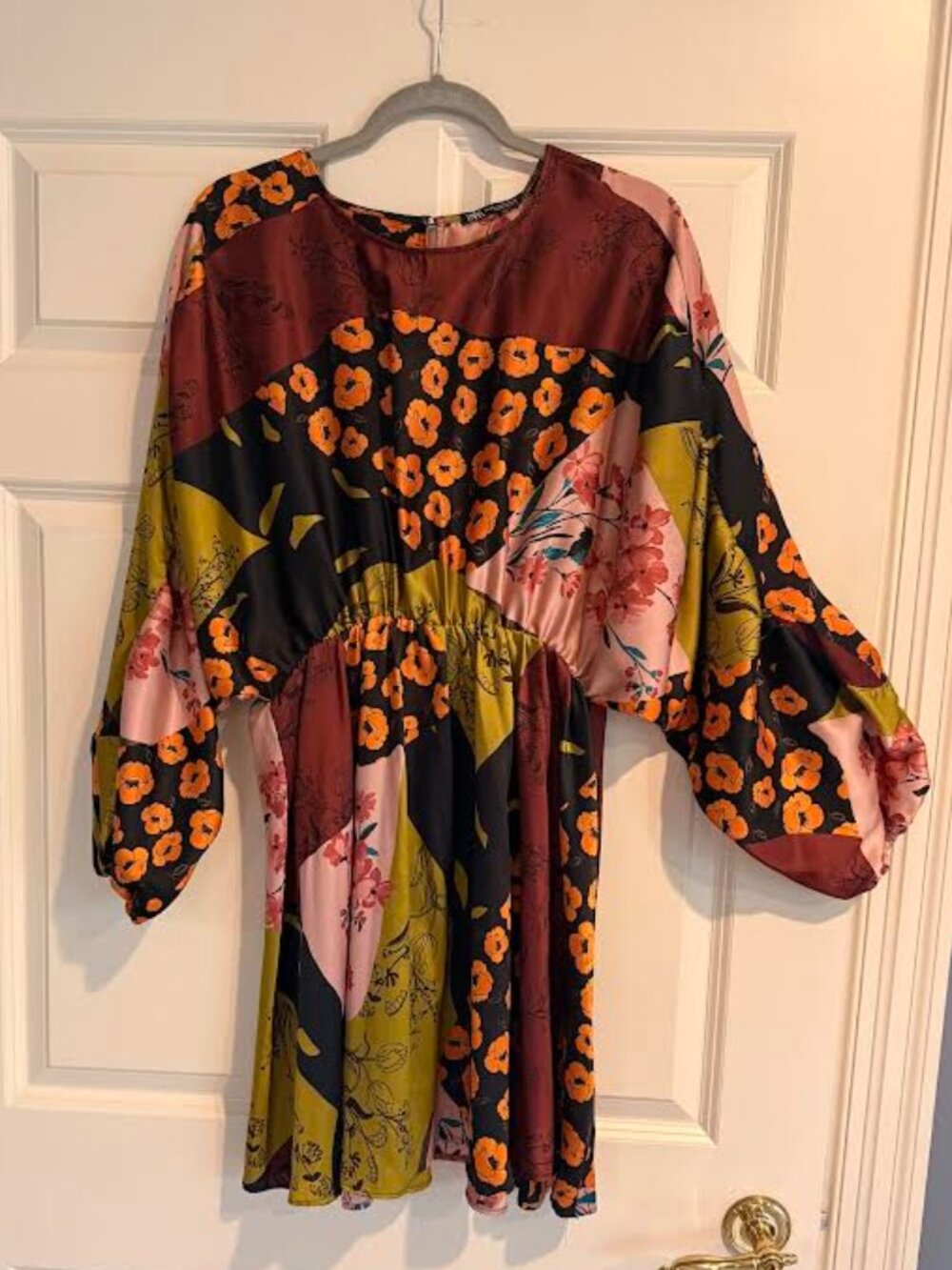 Zara Balloon Sleeve Satin Print Mini Dress